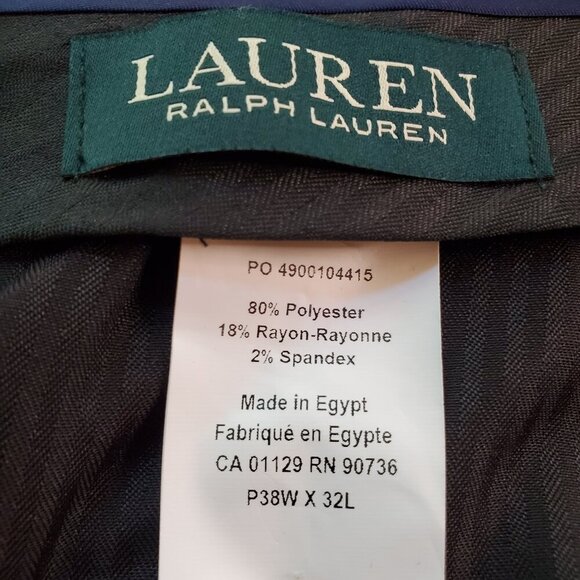 LAUREN RALPH LAUREN SZ 38X32 Men's Navy Flat Front Dress Slacks Trouser - Picture 4 of 7